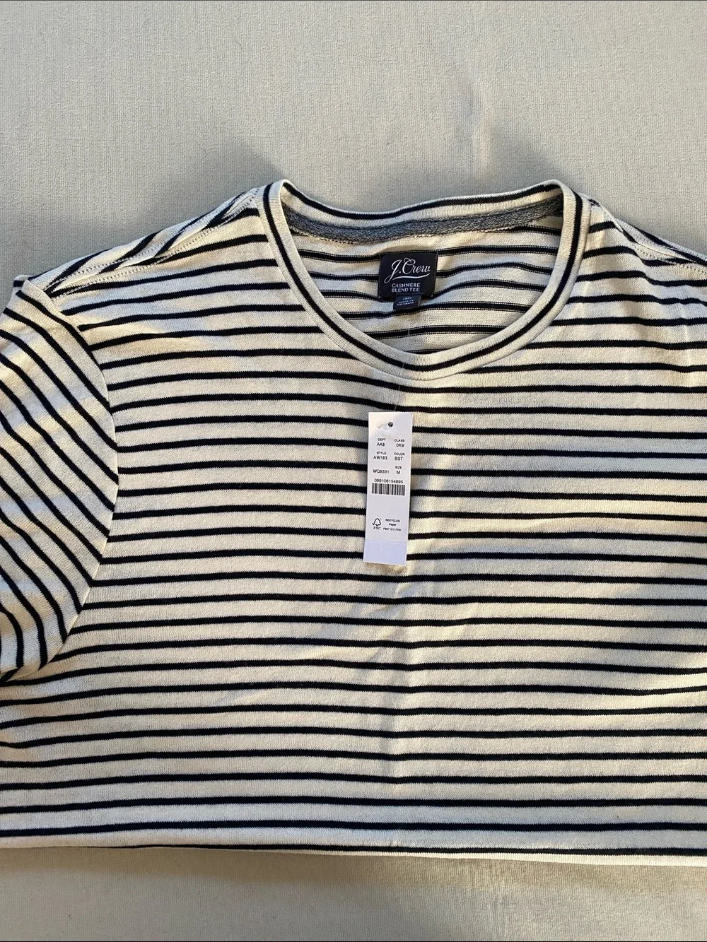 J. Crew Striped Cashmere-Blend Tee - Cream & Black
